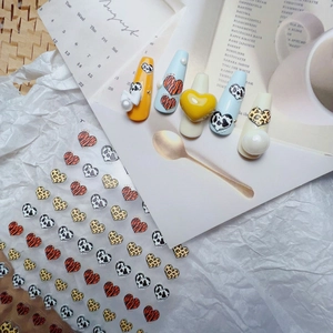 3D heart nail stickers with leopard and animal prints for Japanese style manicures