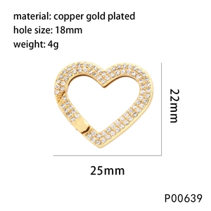 Gold plated heart spring clasp with zircon accents measuring 25mm for jewelry making