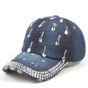 Women Rhinestone Denim Baseball Cap Distressed Crystal Sun Hat Adjustable Sparkly Bling Streetwear Chic Outdoor