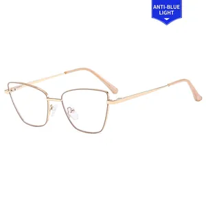 Fashionable gold metal cat-eye glasses with anti-blue light lenses and slim frame