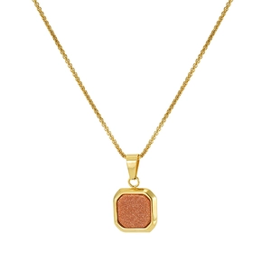Collier en acier titane plaqué or 18K avec pendentif carré en pierre dorée