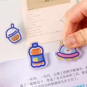 Cute acrylic cartoon paper clips featuring bubble tea and bunny designs for snack sealing