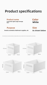 Detailed size chart for white rectangular plastic storage boxes in four versatile sizes