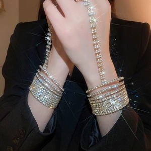 Exquisite multi-layer slave bracelet with high-density diamonds on a silver-tone finish