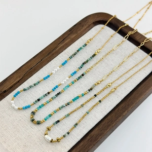 Natural African Pine stone necklaces with 18K gold plated stainless steel beads