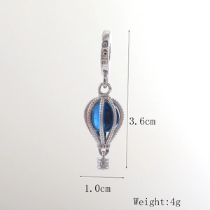 Detailed view of S925 silver hot air balloon charm with blue sphere and dimensions