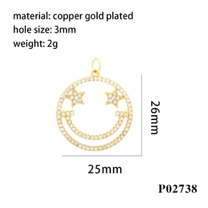 Detailed view of 18K gold plated smiley face pendant with micro-pave zirconia stones