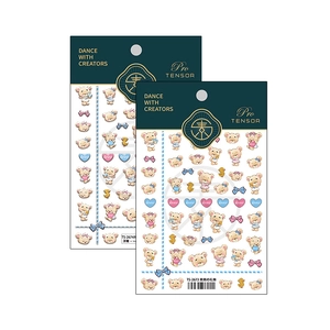 Pro matte cartoon bear nail art stickers TS-2673 set with hearts and ribbons