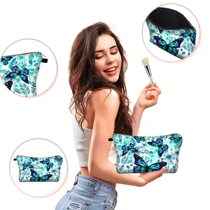 Floral butterfly cosmetic bag with zipper closure and spacious interior storage