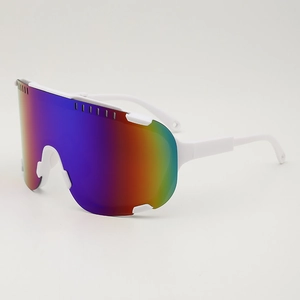 White large frame cycling sunglasses with colorful reflective lens for outdoor sports