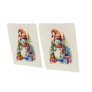 Christmas snowman pattern linen placemats for festive dining table decoration set