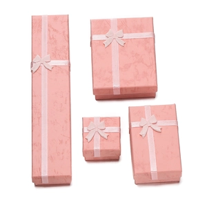 Pink marble texture jewelry gift box set with matching ribbons for rings and necklaces