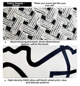 Detail of knitted jacquard mesh and premium velvet fabric with geometric patterns