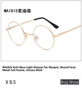 Detailed 45-degree angle view of gold round full-frame metal glasses frame