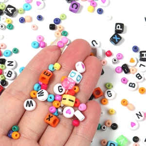 24-grid DIY jewelry kit with colorful alphabet letter beads and glass seed beads