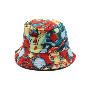 Reversible bucket hat with bold abstract oil painting print for outdoor sun protection