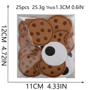 25pcs set of funny cartoon eye and cookie embroidered patches with size dimensions