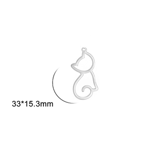 Detail of silver cat-shaped pendant with minimalist hollow design and 33x15.3mm scale