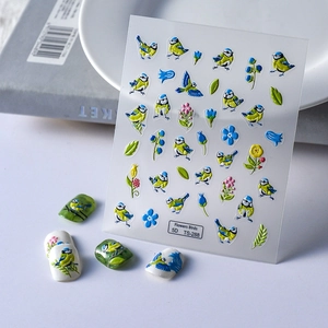 5D Embossed Nail Stickers Flower Bird Design Self Adhesive 3D Relief Manicure Decals For Women Floral Nail Art Decor