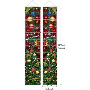 Christmas door banners set with Merry Christmas text in red and green 180x30cm size