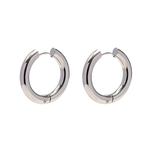 Polished silver stainless steel hoop earrings for women with high-gloss metallic finish