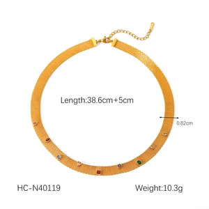 Detail of gold mesh choker with colored stones, 38.6cm length and 0.82cm width