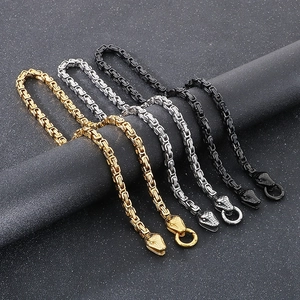 Men Stainless Steel Byzantine Chain Necklace With Double Snake Head Clasp Punk Rock Vintage Gothic Jewelry