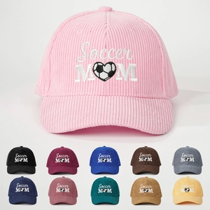 Corduroy Baseball Cap Soccer Mom Embroidery Heart Football Theme Sun Protection Outdoor Sport Adjustable Hat Women