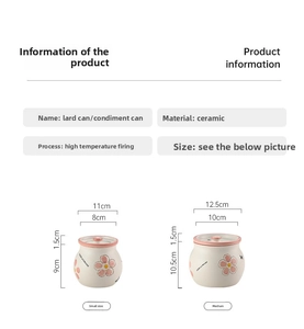 Detailed size specifications for ceramic lard jars with floral patterns and lids