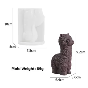 Detailed view of alpaca silicone mold for candle making with clear size specifications