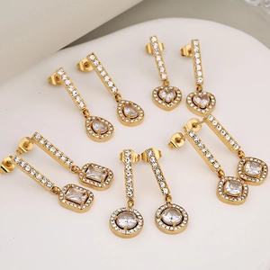 Orecchini Pendenti In Acciaio Inossidabile Per Donne Eleganti Lusso Cuore Rotondi Quadrati Geometrici Zircone Strass