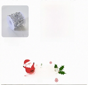 Close-up of 10m silver beaded chain roll for Christmas tree and wedding decoration