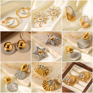 Boucles D'oreilles Géométriques Acier Inoxydable Or Argent Bicolore Étoile Coquille Soleil Künstliche Perle Artificielle Bijoux Femmes