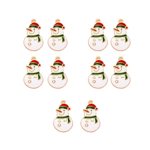 Macro view of 10-piece snowman enamel charms with colorful finish and metal loops