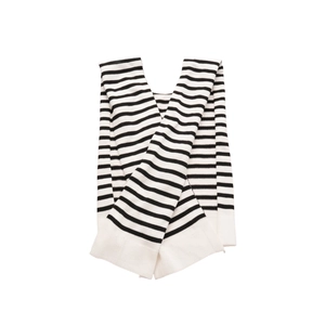 Classic black and white striped knitted shawl with ribbed cuffs for autumn winter fashion