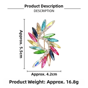 Detailed dimensions of the swirl crystal brooch showing a size of 5.5cm x 4.2cm