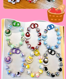 Charming Moon-shaped Beaded Keychains featuring Hand-painted Cute Cartoon Characters