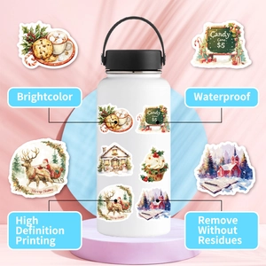 Waterproof Christmas cartoon stickers with high definition printing on white water bottle