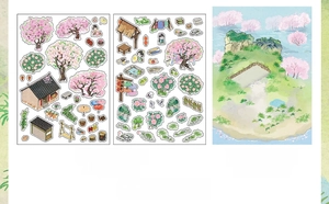 Détail des autocollants PET Jardin de Pêchers et carte de décor pour scrapbooking miniature