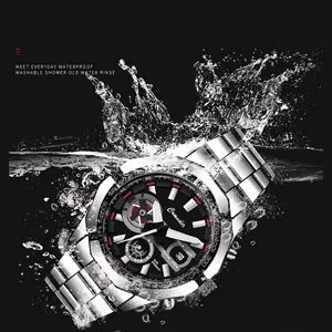 Reloj deportivo impermeable para hombre con correa de acero plateado y esfera negra