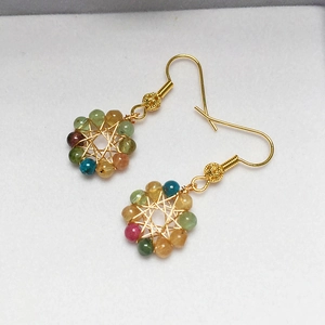 Detailed view of handmade 14K gold filled wire wrapped tourmaline crystal earrings