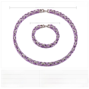 Detailed dimensions of 8mm purple and silver byzantine chain necklace and bracelet set