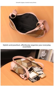 Spacious interior of pink and brown crossbody bag showing storage for daily essentials