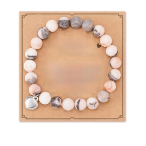 Pink zebra jasper heart charm bracelet with motivational message card gift set
