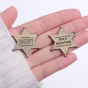 Retro bronze hexagon sheriff star badges with Sheriff and Dilf Hunter engravings