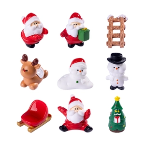 Miniature Christmas resin figures set with Santa Claus, reindeer, and snowman for DIY decor