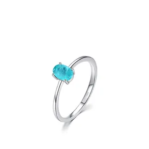 Minimalist S925 sterling silver ring featuring an oval Paraiba tourmaline stone
