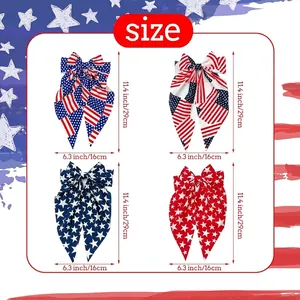 US flag bow hair clips set with spring attachment, size 11.4x6.3 inches for parties