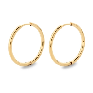 Minimalist high-polished golden stainless steel hoop earrings in a classic round design