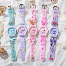 Detail of colorful children quartz watches with silicone straps and cartoon characters